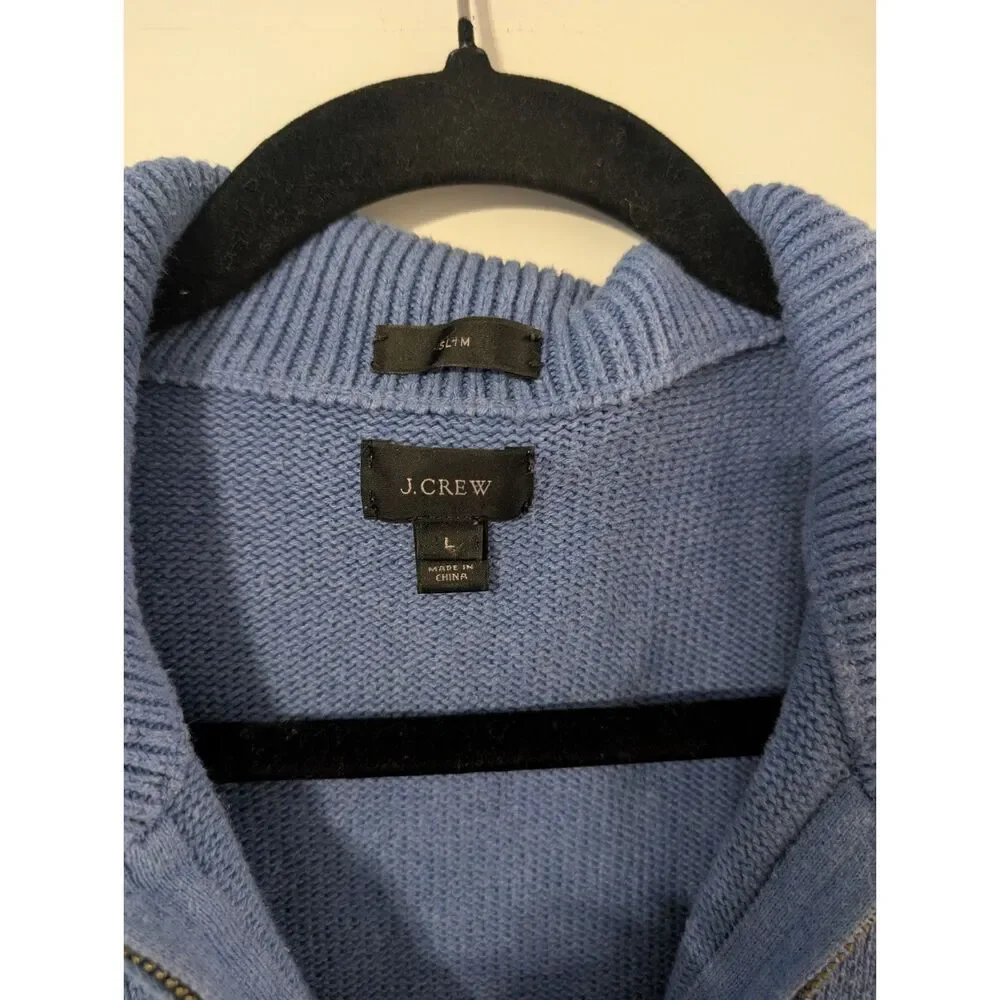 J.Crew Slim Cotton Cashmere Quarter Zip Sweater Men's L Blue